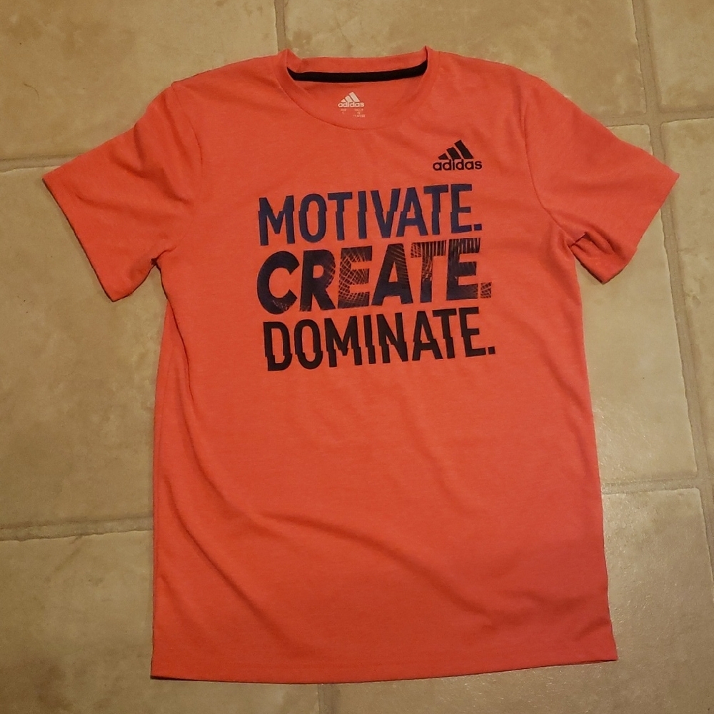 Adidas Kids Coral Orange Graphic T-Shirt, Size Large (14/16), Climalite